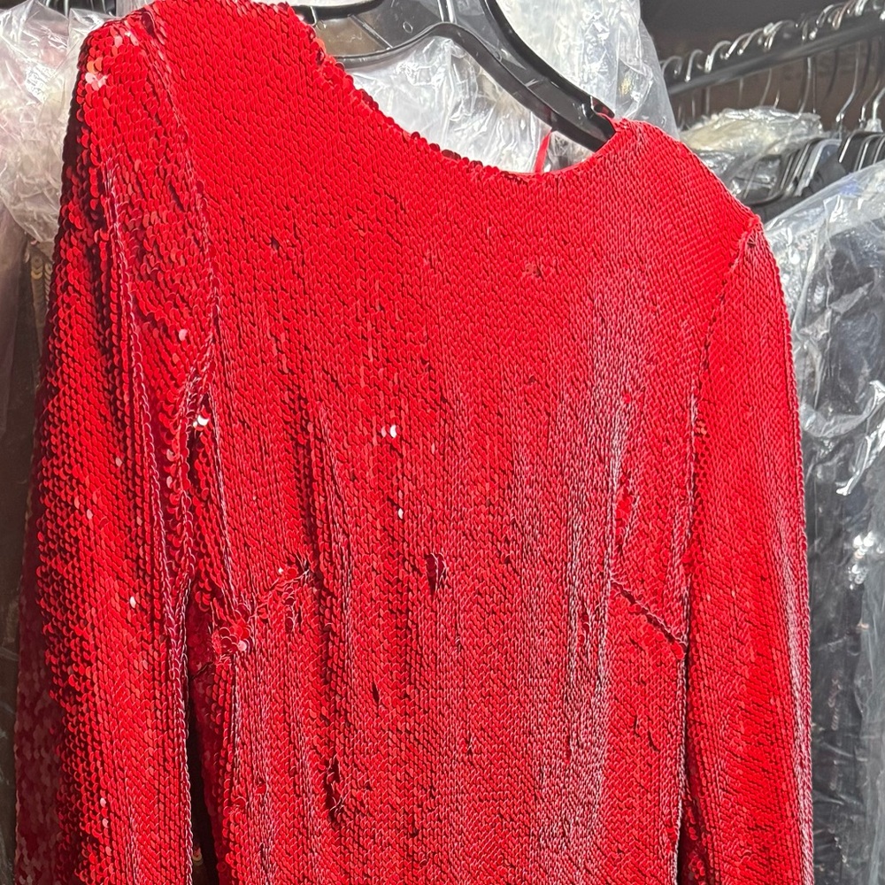 Dress the Population Red Sequin Midi Dress